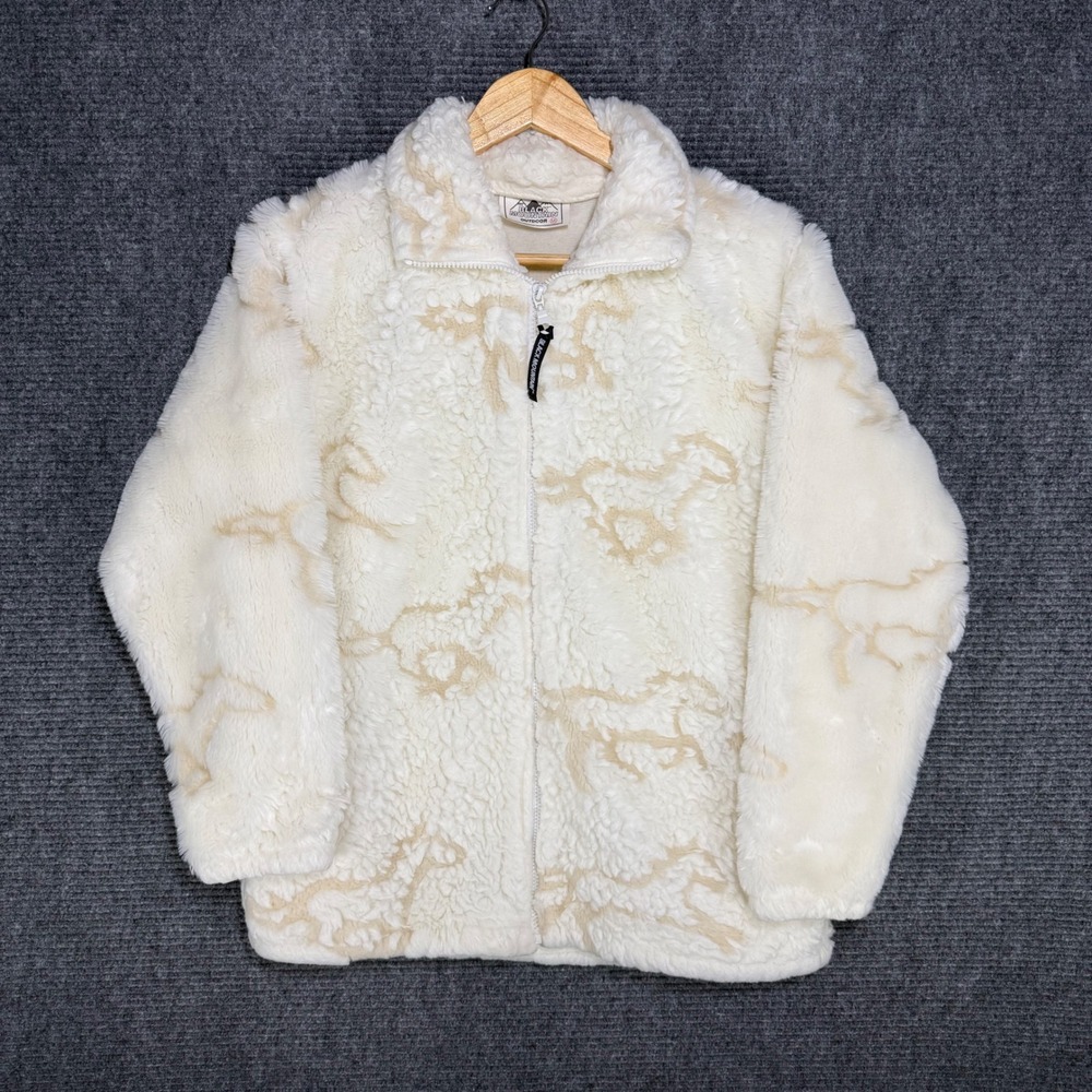 Black Mountain Outdoor Vintage Fleece Jacket White Horse Print Sherpa Full Zip M